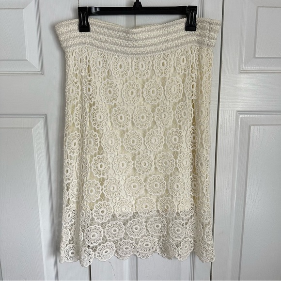 Lapis Crochet Cotton Knee Length Pull On Womens Skirt Sz  M Cottagecore Boho - Picture 1 of 12
